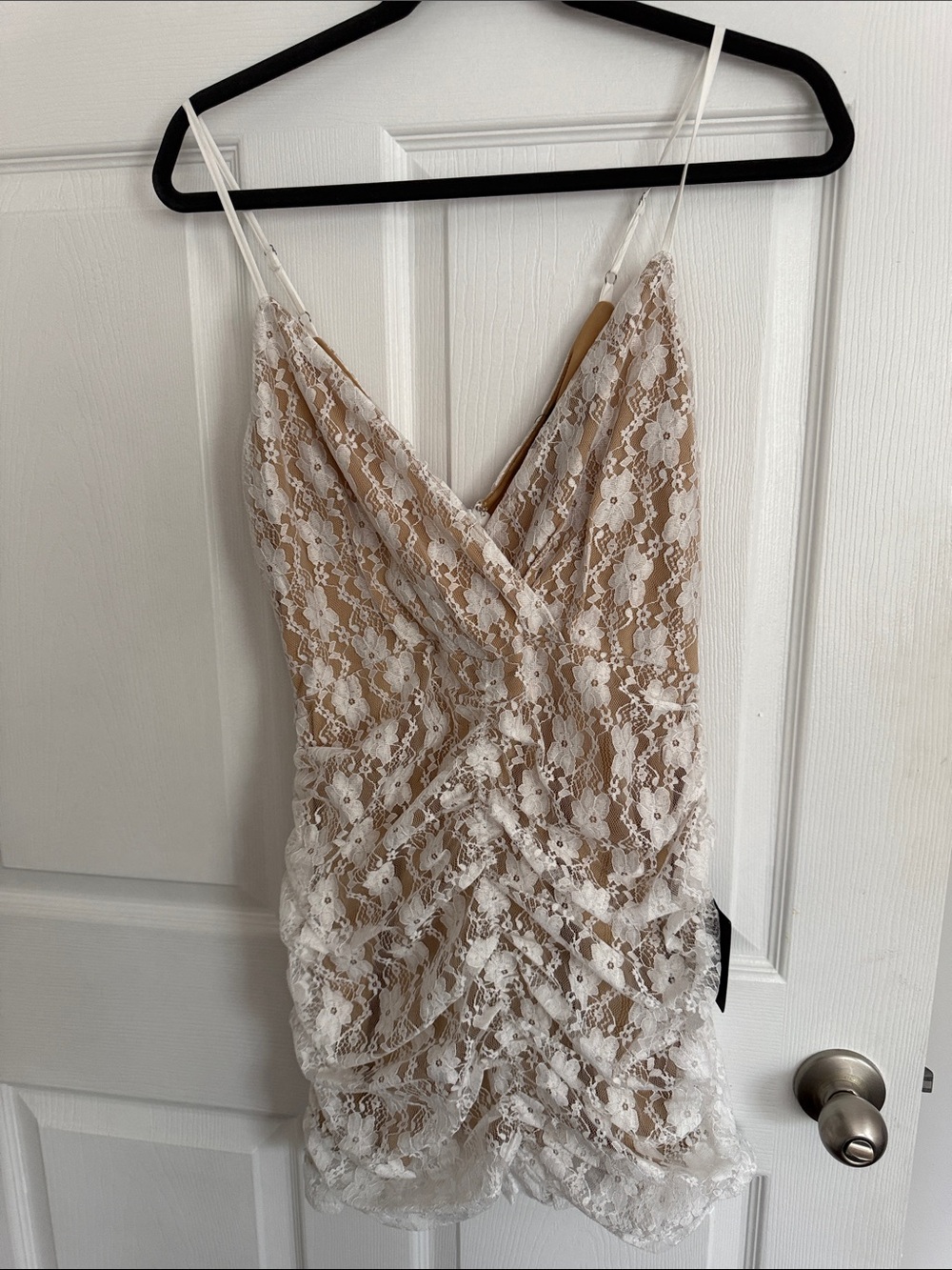 Lulu's White and Nude Lace-Trim Tank Dress